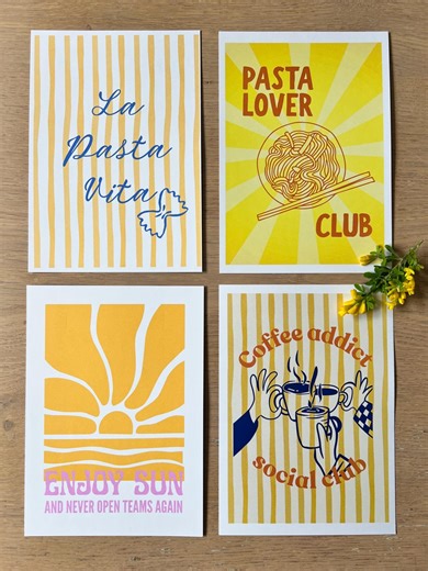 A5 Poster Summer Vibe, Colorful Dopamine Girl Decor, Pasta Lover Print, Pasta Vita, Coffee Addict, Decorative Kitchen Wall Decoration. - Etsy