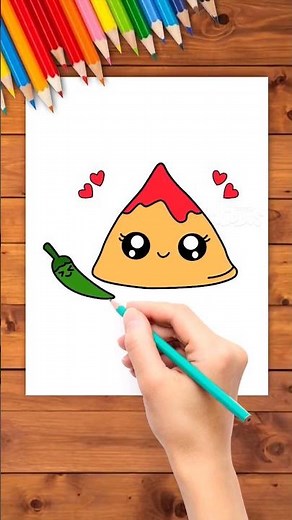 How to Draw a cute Samosa and Chilli Very Easily for kids, Toddlers #easydrawing #simpledrawing #art