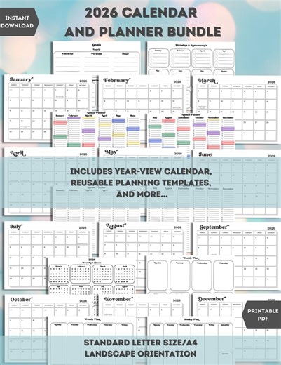 2026 Kalender/Planer/Planer zum 2026 - Printable digitaler Download, A4 - Etsy.de