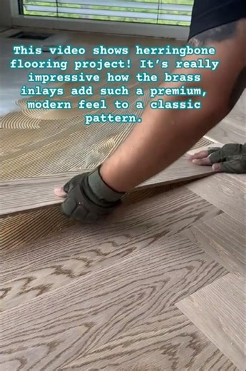Herringbone Wood Meets Brass Inlay #HerringboneFloor #BrassInlay #InteriorDesign #HomeDecor #Modern