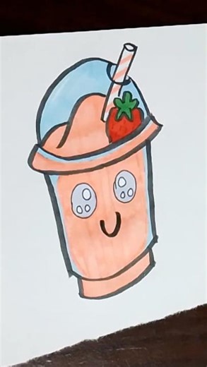 STRAWBERRY MILKSHAKE kawaii en 30 s🍓🧋✨#shorts #speeddrawing