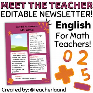 Back to School Meet the Math Teacher Newsletter Template EDITABLE