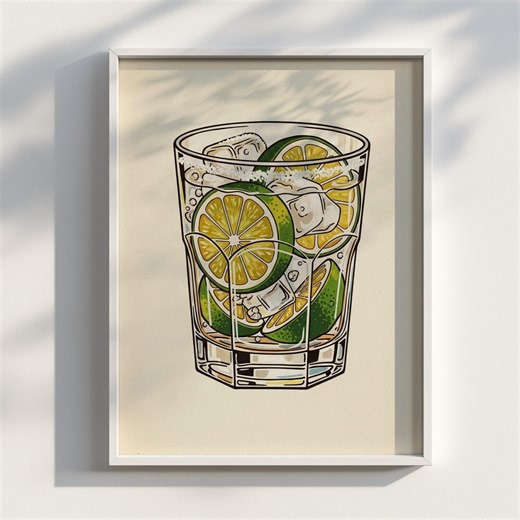 Caipirinha Cocktail Print | Retro Bar Cart Decor | Printable Digital Art - Etsy