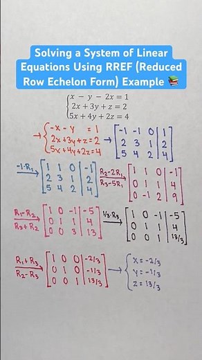 Solving a System of Linear Equations Using RREF (Reduced Row Echelon Form) Example #Shorts #math