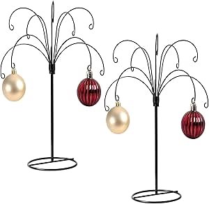 HOHIYA Ornament Display Stand Tree 2 Pack 13.5" Metal Hanging Holder for Christmas Balls Easter Eggs & Decorations Heavy Duty Wire Ornament Hanger Tabletop Display Stand Black Max Load 1.5 lbs