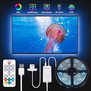 TV Led Backlight Color Sync USB Operated 10 Feet Led Strip Lights for TV Color Changing for 46 to 65 Inch TV 5050 Led Tape Lights 39 Modes with RF Remote and Color Sensor Valentine's Day Decor