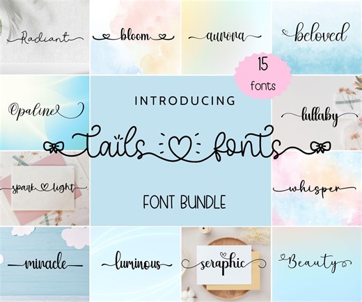 Font Tails Bundle - 15  Fonts OTF, TTF, Fonts With Hearts, Script Fonts, Swashes Font, Wedding Font, Connecting Heart Font With Tails - Etsy