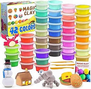 ESSENSON Air Dry Clay 42 Colors, Modeling Clay for Kids, DIY Molding Magic Clay for with Tools, Toys Gifts for Age 3 4 5 6 7 8+ Years Old Boys Girls Kids