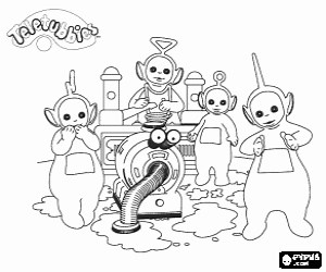 Noo-noo on Teletubbies's house coloring page printable game