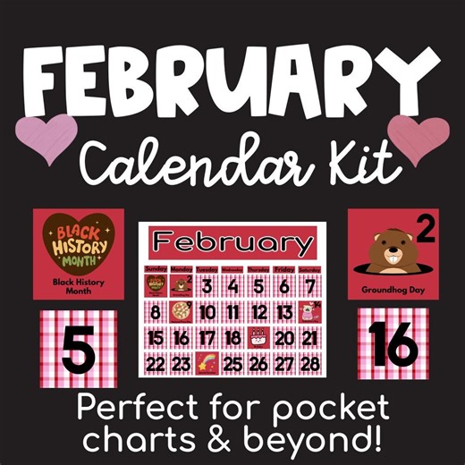 February Calendar Kit for Bulletin Boards and Pocket Charts - Etsy