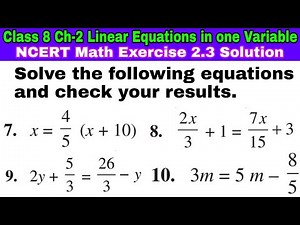 Class 8 Ex 2.3 Q 7 to Q 10 | Math | Linear Equations in one Variable | Chapter 2 | NCERT Solution