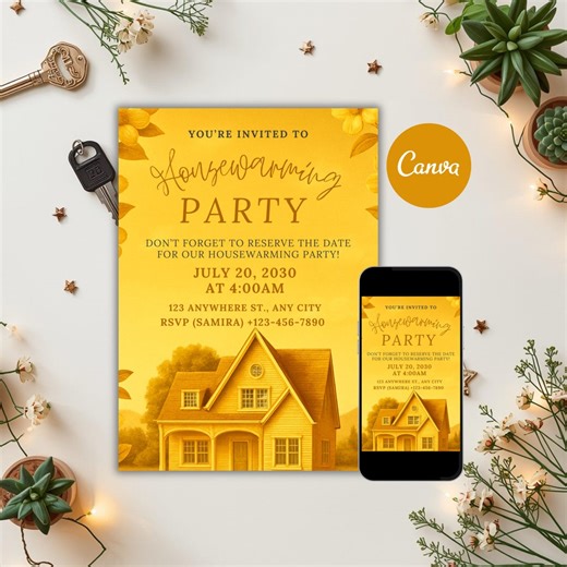 Housewarming Party Invitation Canva Editable | Housewarming Party Invite | Modern Golden Housewarming Party Template | Instant Download - Etsy