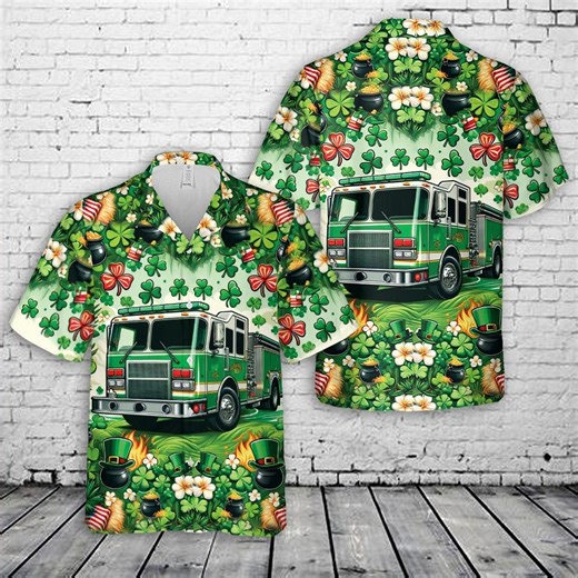 St Patricks Day School Bus Hawaiian Shirt, Lucky Gnomes Bus Driver Gift, Clover Irish Festive Outfit, Green Holiday Button Up, Mens Aloha - Etsy UK