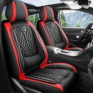 Amazon.com: otoez Leather Car Seat Covers Full Set, Breathable Waterproof Nappa Leather Front Rear Car Seat Protectors with Lumbar Support, Universal Automotive Seat Covers for Cars SUV Truck Sedan (Black+Red) : Automotive
