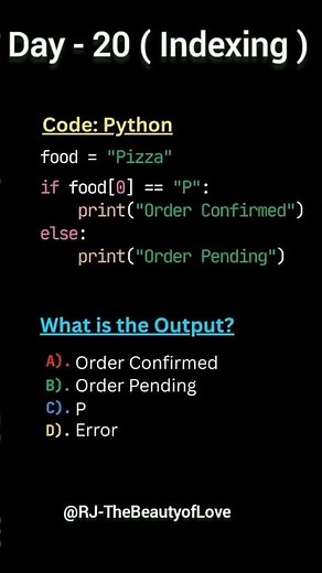 Day - 20 python code ( Indexing ) ✅ #coding #shorts #python