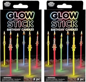 BEST PARTY EVER! Glow Stick Birthday Candles for Cake, Glowing Party Favors, 2 Pack (16 Total)