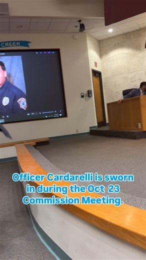 Officer Cardarelli had a big night during the Commission Meeting last Thursday night when he had his formal swearing-in ceremony. His mother pinned him with his Coconut Creek Police Department badge. He graduated from the Broward Police Academy in September. | Coconut Creek Police Department