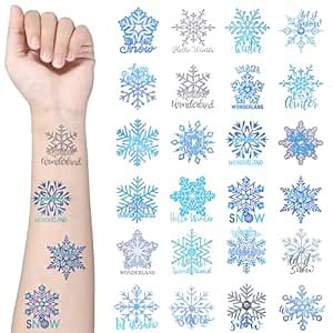 Nosiny 240 Pcs Snowflake Tattoos Temporary Glitter Winter Snowflake Sticker Tattoo Bulk Temporary Tattoo Winter Tattoos Cute Apparel Accessories for Adults Boys Girls Winter Party Favor