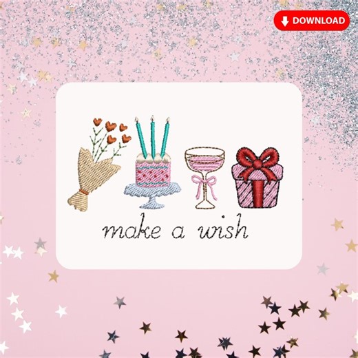 Birthday Embroidery Design Set – Mini Cake, Gift, Bouquet (digital Download) - Etsy