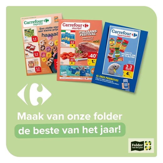 Maak je folder kampioen 🏆 Hou je van onze recepten, koopjes en aanbiedingen? Supporter dan voor Carrefour door te stemmen op ‘Folder van het Jaar' 🥇 Breng nu je stem uit via deze link 👉 medias.carrefour.be/foldervanhetjaar Bedankt voor je steun 🙌💙 #CarrefourBelgium #FolderVanHetJaar | Carrefour
