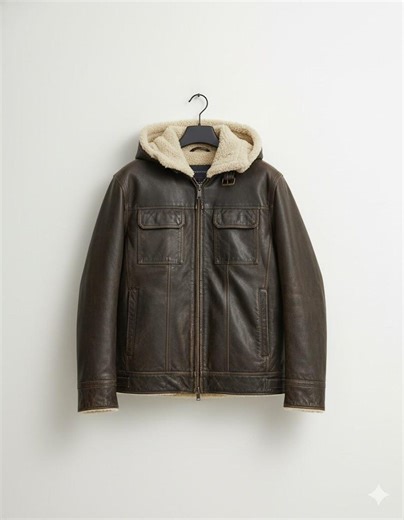 Shearling Hooded Collar Leather Jacket – Men’s Genuine Lambskin Biker & Winter Coat | Warm Fur Lined Hooded Outerwear - Etsy UK