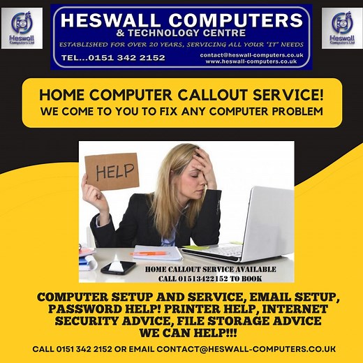 WORKING FROM HOME WITH NO IT SUPPORT?? We repair, setup, upgrade, protect and backup both windows and apple computers, keeping them running perfect for you. We also offer a home or work place callout service, over 25 years of experience is available to you to solve whatever IT issues you may have, call 01513422152 to book a time that suits. We take your privacy and data very seriously and can help solve many common email, password, printer, data, wifi and computer problems. WE HAVE MOVED TO NEW 