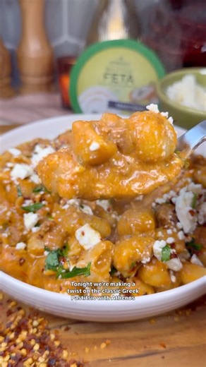 Claire on Instagram: "One-Pan Greek Pastisio–Inspired Pasta ✨#AthenosPartner I’ve always wanted to make Greek pastitsio, but the process felt a little intimidating. So I took a few shortcuts and turned it into an incredibly delicious, one-pan version using @athenosfeta Whipped Feta… and honestly, it was a 10/10. It’s creamy and tangy from the whipped feta, perfectly spiced with cinnamon and red pepper, and SO comforting. It’s different than the classic, but delicious in its own right. Ingredient