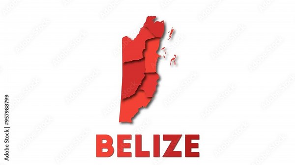 Belize map showing regions. Animated country map with title. 4K resolution animation.