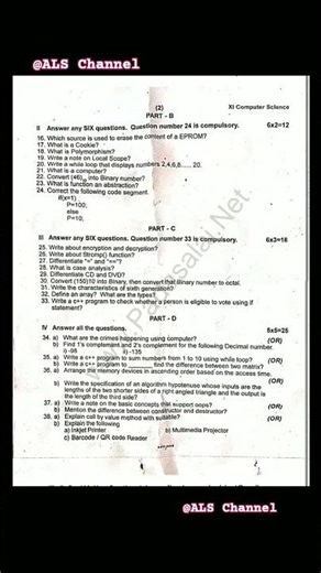 11th Computer science 1st Revision Test Question Paper 2025 #11thclass #11th #questionpaper