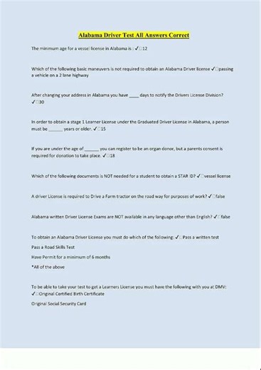 Latest Alabama Driver Test All Answers Correct66 video