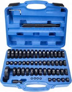 FreeTec 52 TLG. Radlager Montagescheiben Radialdichtringen Buchsen Schalen Gummis Abzieher Druckstück Treibsatz Einpressen 18–65 mm