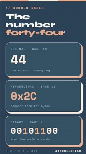 Number Forty Four in Binary, Hexadecimal, and Decimal