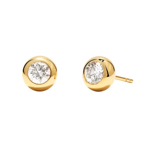 14K Gold Solitaire Stud Earrings, Roman Eternal Circle Design, Diamond Accent - Etsy