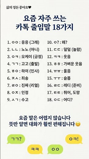 요즘 자주 쓰는 카톡 줄임말 18가지