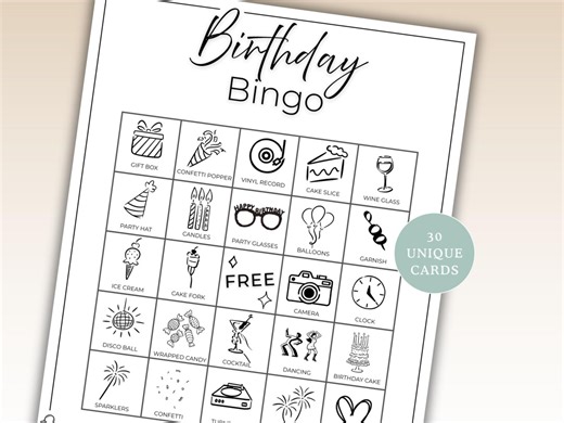 Birthday Bingo Game Printable, 30 Unique Birthday Bingo Cards, Adult & Family Birthday Party Game, Fun Birthday Activity - Etsy