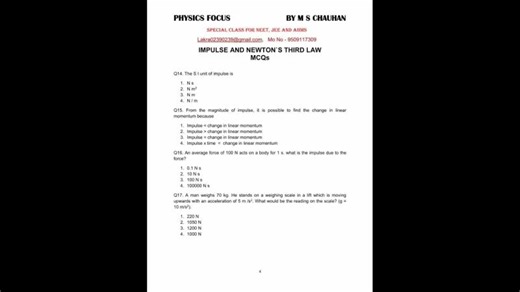 PART-I LAWS OF MOTION SOLVED MCQ; NEWTON LAW OF MOTION; IMPULSE; ANGULAR VELOCITY; ANGULAR MOMENTUM; | MAGANAPAL SINGH CHAUHAN