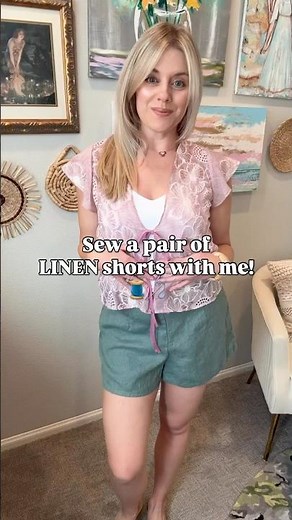 Easy to sew shorts for the summer!🧵🪡Sewing Simplicity 9290 in linen #sewinglove #sew #ootdfashion