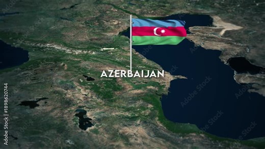 The Flag of Azerbaijan on the World Map, Azerbaijan flag waving on the 3d map animation 4K