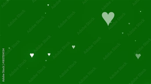 Camera Flying Through Heart Shape Moving On Green Screen Background, Hearts Moving On Chroma Key 4k Video