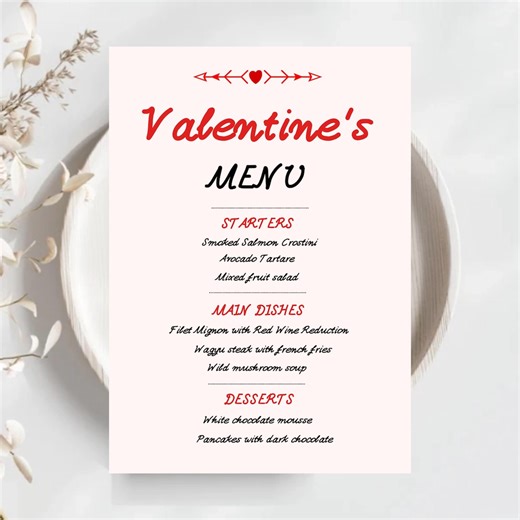 Editable Valentine's Day Menu Template, Romantic Dinner (digital Download) - Etsy Canada