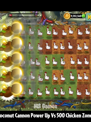 10 Coconut Cannon Power Up Vs 500 Chicken Zombies #msgames #pvz2 #plantsvszombies2 #pvz #plantsvszombies