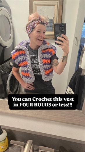 Need a last minute Halloween outfit idea?? You can crochet one of these puffer vests in FOUR hours or less!!! 😱🤯 This vest is actually my Power Puff Jacket crochet pattern without the sleeves!! It's so warm and cozy, and by not adding the sleeves, it adds less bulk & makes it easy to throw on with any outfit! The pattern also includes instructions to add POCKETS!!! 😆😆😆 I think I'm gonna need one of these in EVERY color!!! 😜 | Pink Sheep