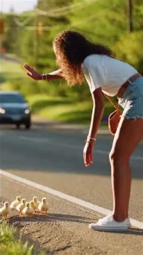 “Amazing Moment: Woman Protects Tiny Ducks on Road”