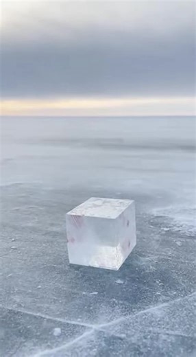 Watch a massive chunk of natural halite (rock salt) get crushed on the frozen tundra! This crystal-clear salt rock with pink and blue tints explodes into satisfying powder bursts and granular chunks across the icy landscape.