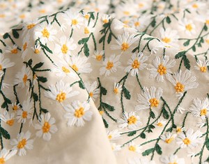 Embroided Daisy Cotton and Linen Fabric, Pastoral Plant Flower Patern Natural Fabric for Handmade, DIY Home Decor Cloth - Width 140cm/55in - Etsy