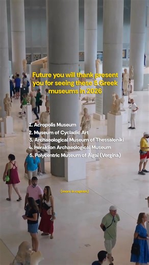 Future you will thank you for visiting these 5 top-rated museums in Greece 🇬🇷 These aren’t just places to see history and art. They’re designed to help you experience them. 1. 🏛️ Acropolis Museum Why it’s huge: Regularly ranked among the world’s best museums, built to house the Parthenon sculptures and tell the wider Acropolis story. 2. 🏺 Museum of Cycladic Art Why it’s huge: One of Greece’s most visitor-friendly museums, with world-class Cycladic and ancient Greek collections plus standout 