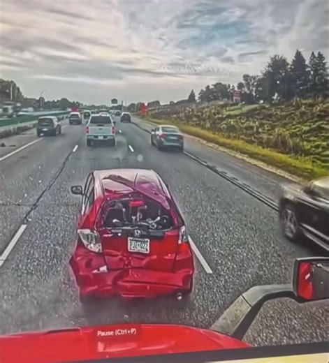 Car backs into semi on interstate