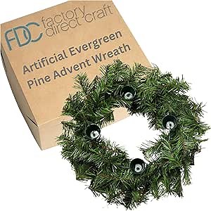 Artificial Evergreen Pine Advent Wreath - Christmas Faux Pine Greenery Candle Holder Wreath for The Holiday Advent Celebration by Factory Direct Craft