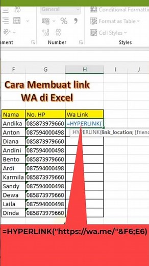 HOW TO CREATE AUTOMATIC WA LINK IN EXCEL#shorts #excel