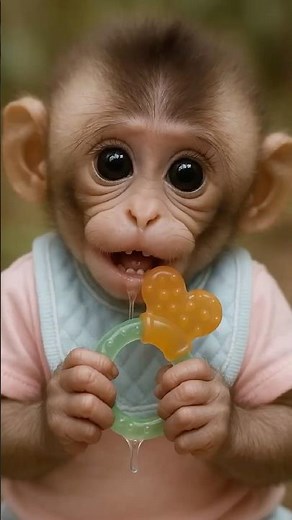 Teething Baby Monkey Can’t Stop Chewing His Toy! 🍼🐒